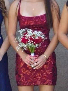 red sequin mini homecoming dress